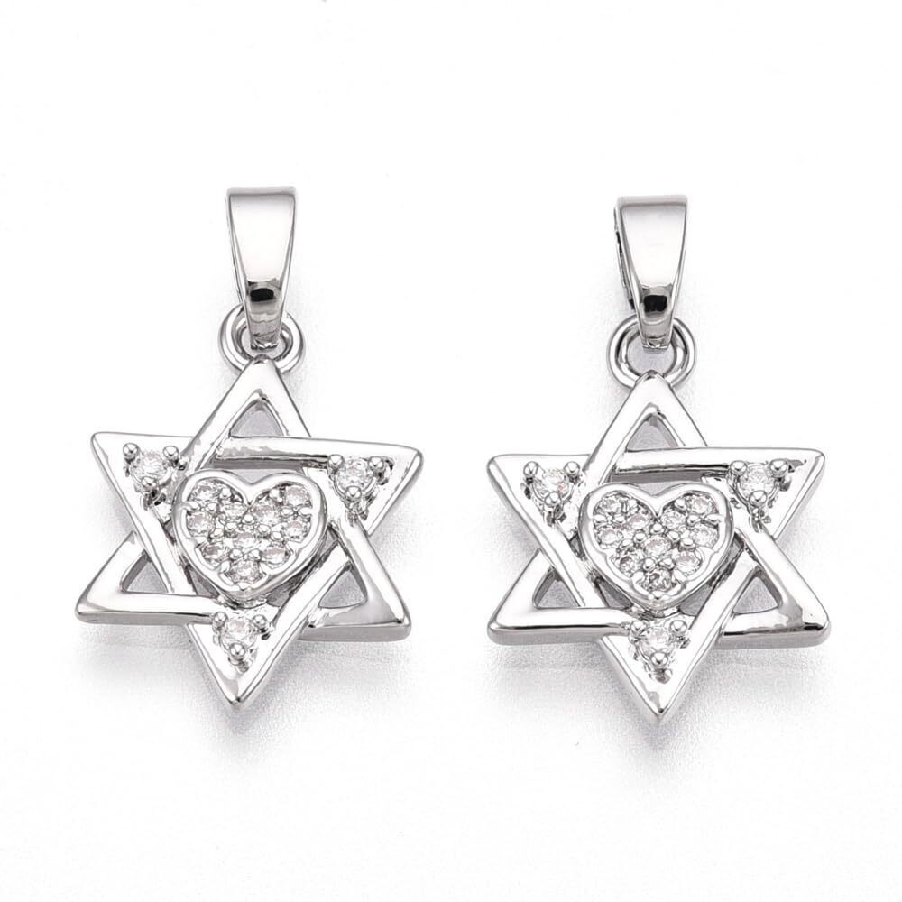 5590 10Pcs Brass Star of David Charms Cubic Zirconia Star Heart Pendants